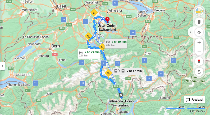 Anreise von Bellinzona Zu Uster Über E35, a14·Toll on route
