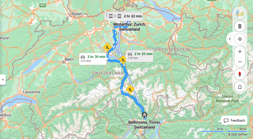 Anreise von Bellinzona Zu Winterthur Über E35, a14·Toll on route
