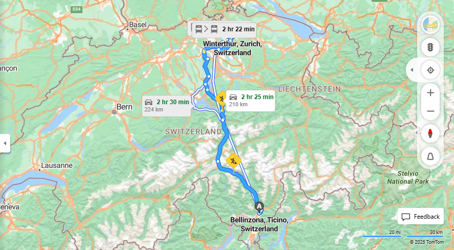 Anreise von Bellinzona Zu Winterthur Über E35, E41·Toll on route