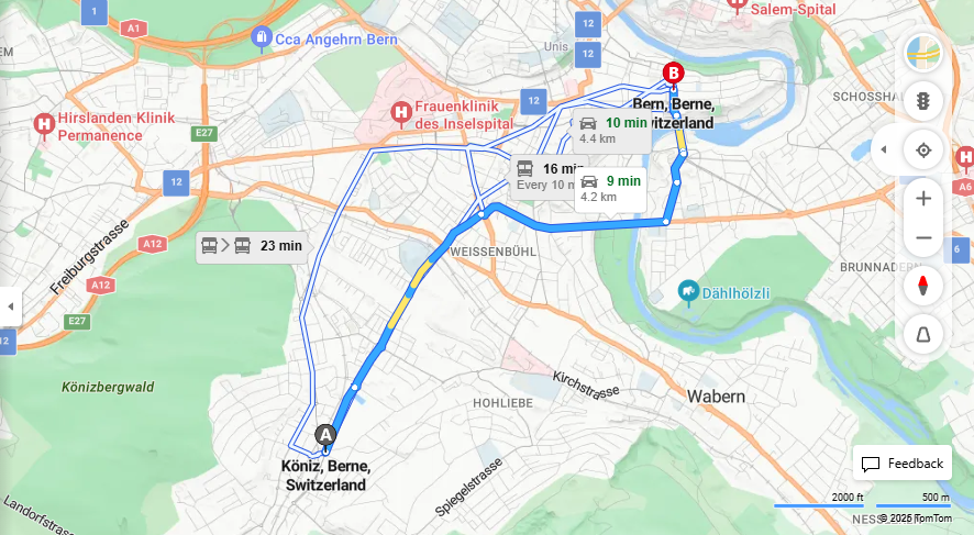 Anreise von Köniz Zu Bern Über Schwarzenburgstrasse, Aegertenstrasse