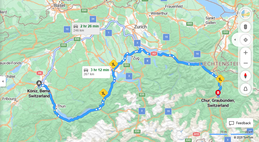 Anreise von Köniz Zu Chur Über a8, a3·Toll on route