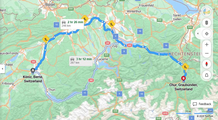 Anreise von Köniz Zu Chur Über E25, a3·Toll on route