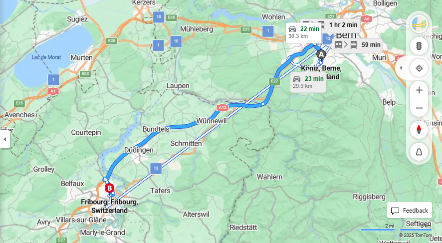 Anreise von Köniz Zu Fribourg Über e27·Toll on route