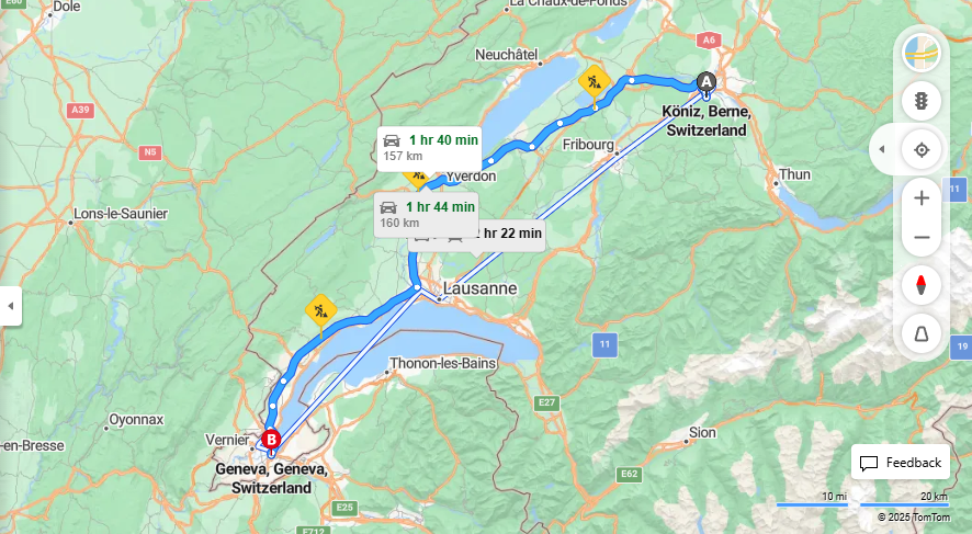 Anreise von Köniz Zu Geneva Über E25, E62·Toll on route