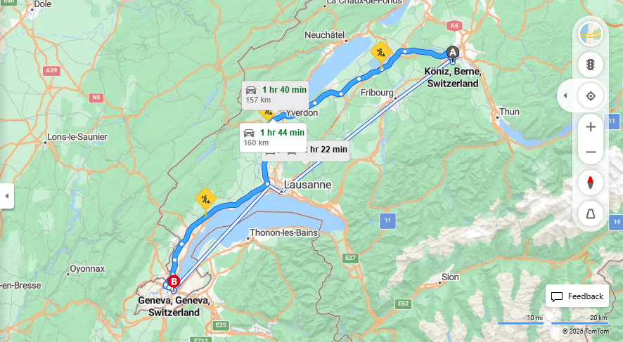 Anreise von Köniz Zu Geneva Über E25, Route de Meyrin·Toll on route