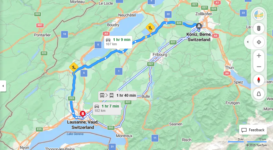 Anreise von Köniz Zu Lausanne Über E25, e23·Toll on route