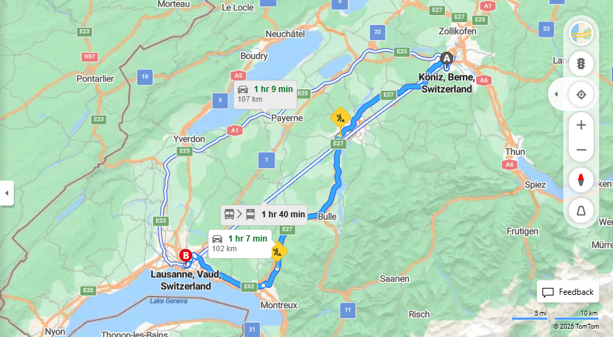 Anreise von Köniz Zu Lausanne Über e27, E62·Toll on route