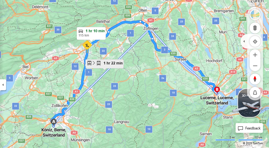 Anreise von Köniz Zu Lucerne Über E25, E35·Toll on route