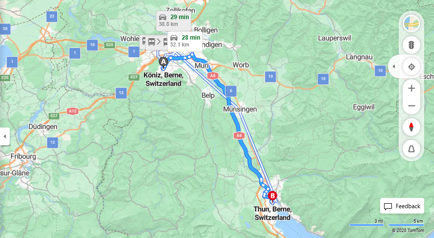Anreise von Köniz Zu Thun Über A6·Toll on route