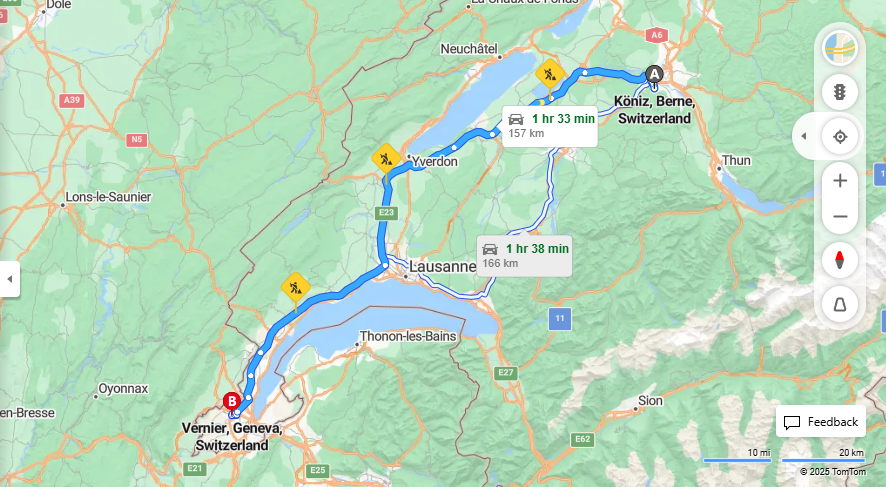 Anreise von Köniz Zu Vernier Über E25, E62·Toll on route