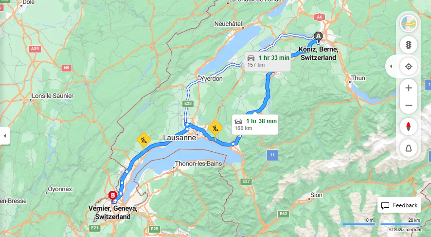 Anreise von Köniz Zu Vernier Über e27, E62·Toll on route