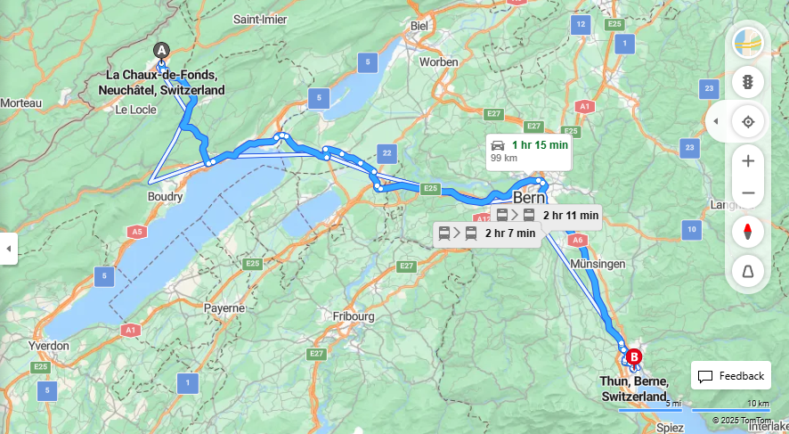 Anreise von La Chaux-de-Fonds Zu Thun Über 20, A6·Toll on route