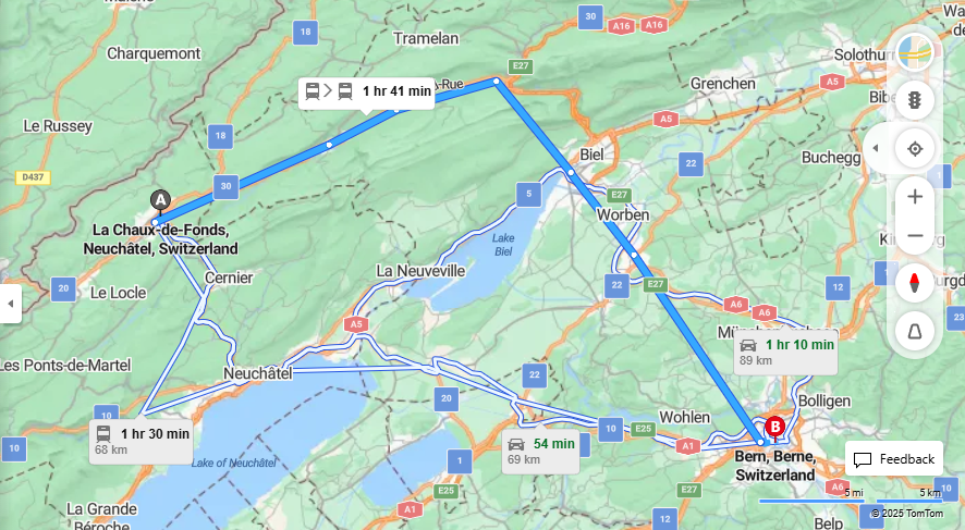 Anreise von La Chaux-de-Fonds Zu Bern Über 

RE4

IR65


