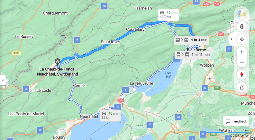 Anreise von La Chaux-de-Fonds Zu Biel/Bienne Über 30, e27·Toll on route