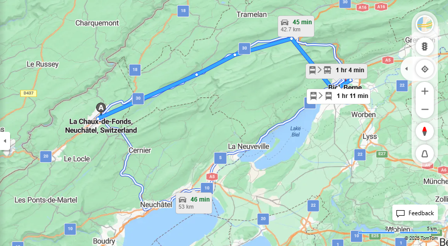 Anreise von La Chaux-de-Fonds Zu Biel/Bienne Über 

RE4

S20


