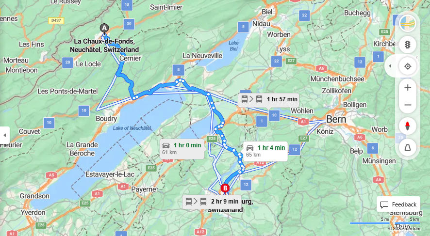 Anreise von La Chaux-de-Fonds Zu Fribourg Über 20, e27·Toll on route