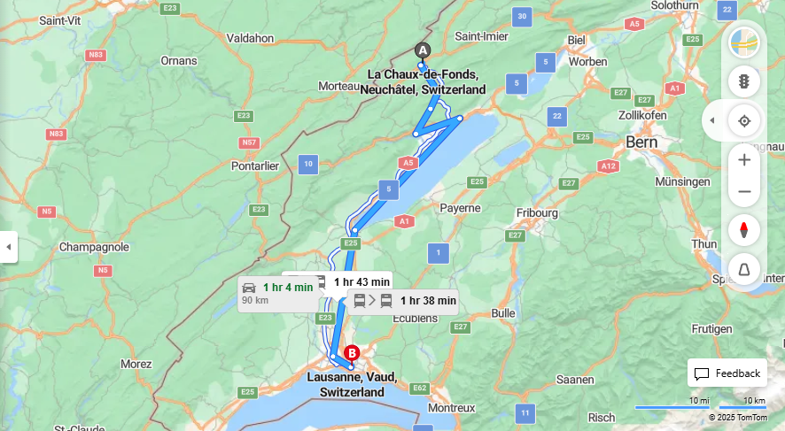 Anreise von La Chaux-de-Fonds Zu Lausanne Über 

IR66

IC5


