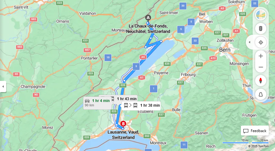 Anreise von La Chaux-de-Fonds Zu Lausanne Über 

RE6

IC5


