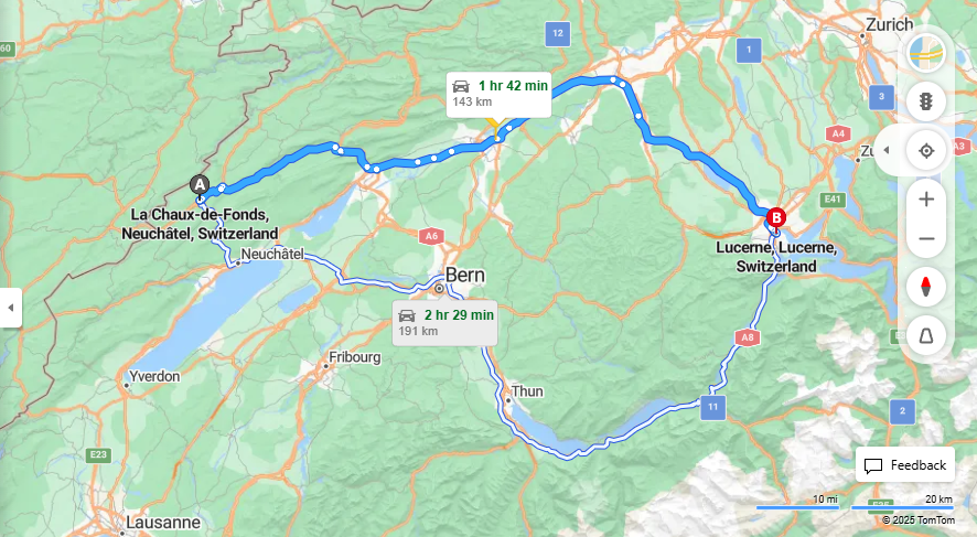 Anreise von La Chaux-de-Fonds Zu Lucerne Über 30, E35·Toll on route