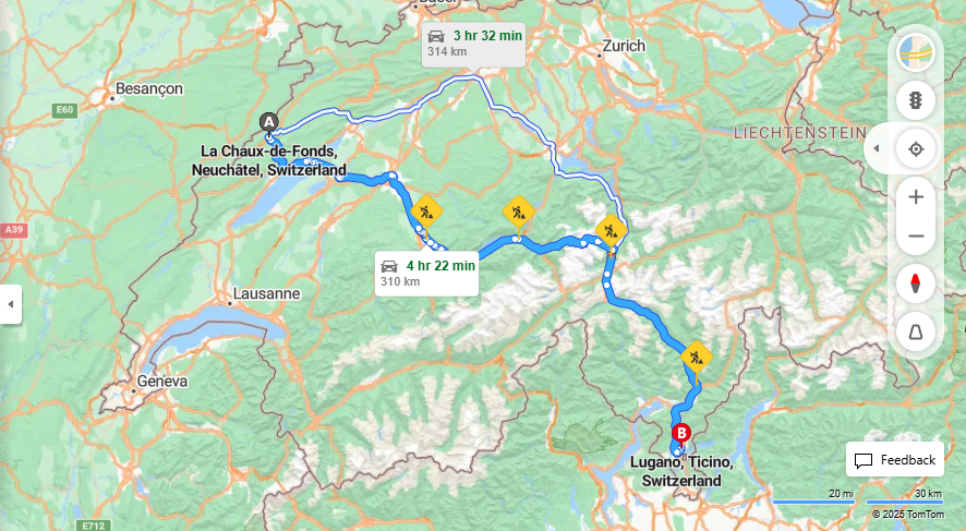 Anreise von La Chaux-de-Fonds Zu Lugano Über 11, E35·Toll on route