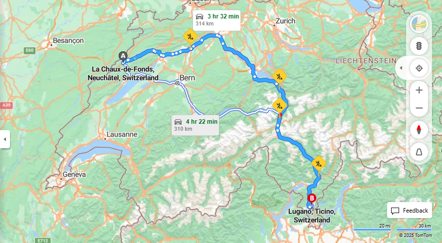 Anreise von La Chaux-de-Fonds Zu Lugano Über E35·Toll on route