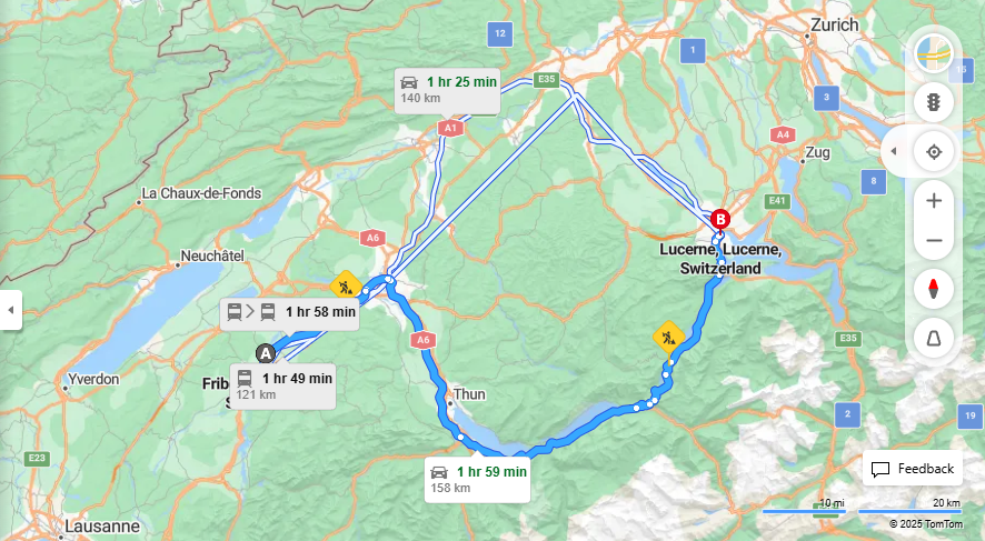 Anreise von Fribourg Zu Lucerne Über A6, a8·Toll on route