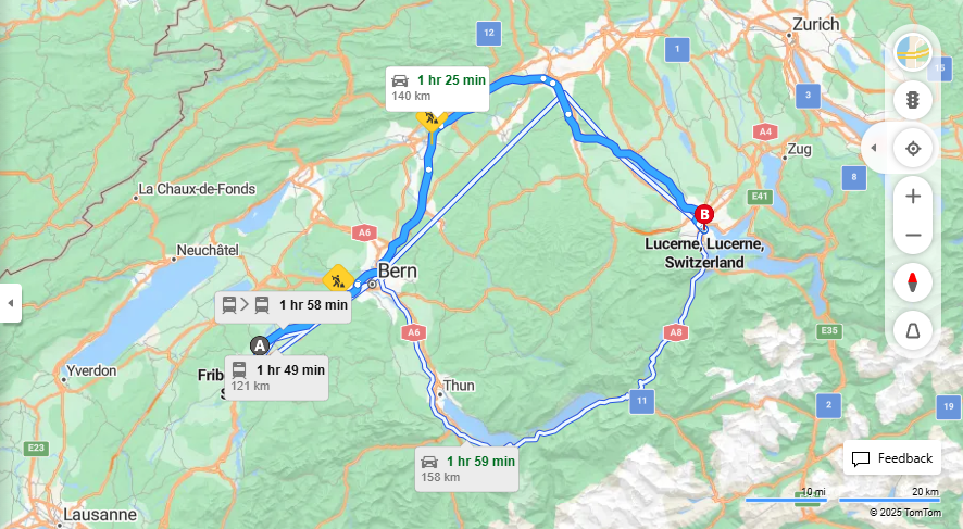 Anreise von Fribourg Zu Lucerne Über E25, E35·Toll on route
