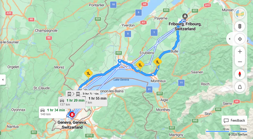 Anreise von Fribourg Zu Geneva Über E62, Route de Meyrin·Toll on route