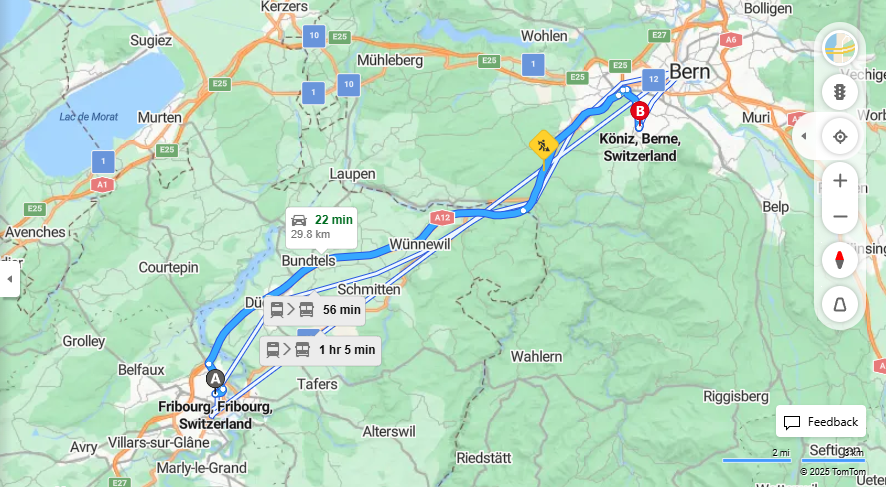 Anreise von Fribourg Zu Köniz Über e27·Toll on route