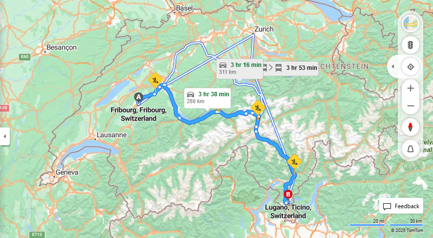 Anreise von Fribourg Zu Lugano Über 11, E35·Toll on route