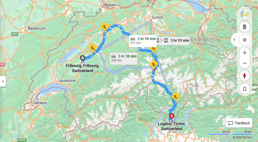 Anreise von Fribourg Zu Lugano Über E25, E35·Toll on route