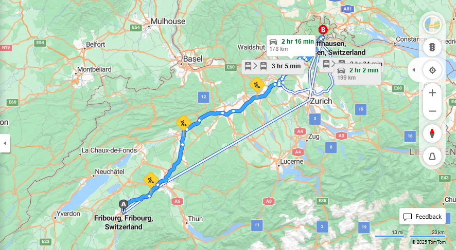 Anreise von Fribourg Zu Schaffhausen Über E25, 4·Toll on route