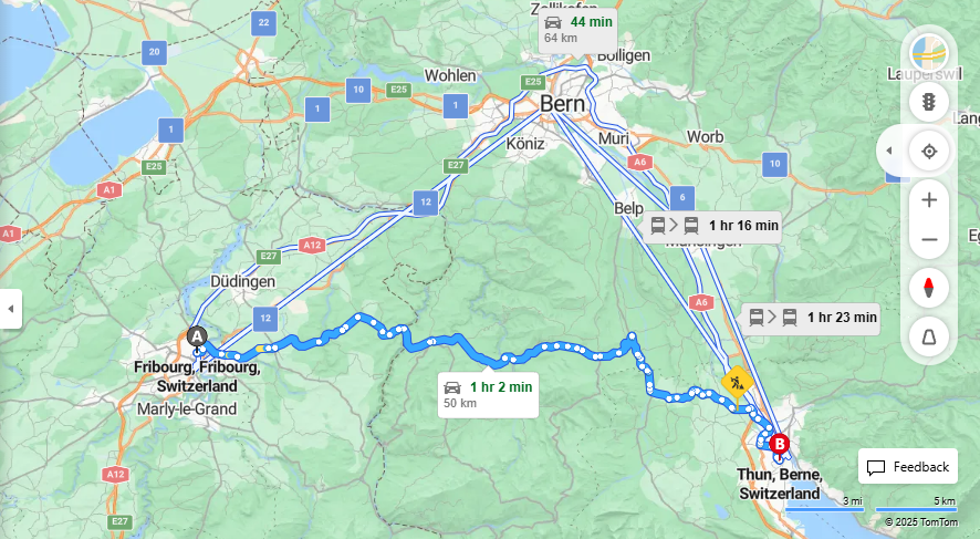 Anreise von Fribourg Zu Thun Über Freiburgstrasse, Thunstrasse·Toll on route