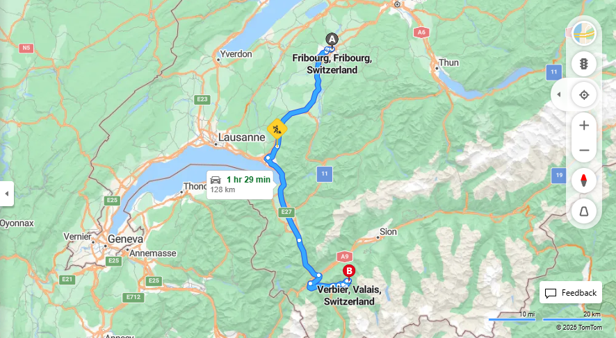 Anreise von Fribourg Zu Vernier Über e27, E62·Toll on route