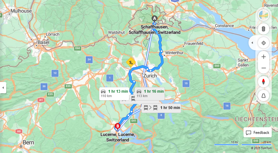 Anreise von Schaffhausen Zu Lucerne Über E41, a14·Toll on route