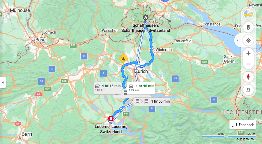 Anreise von Schaffhausen Zu Lucerne Über E41, a51·Toll on route