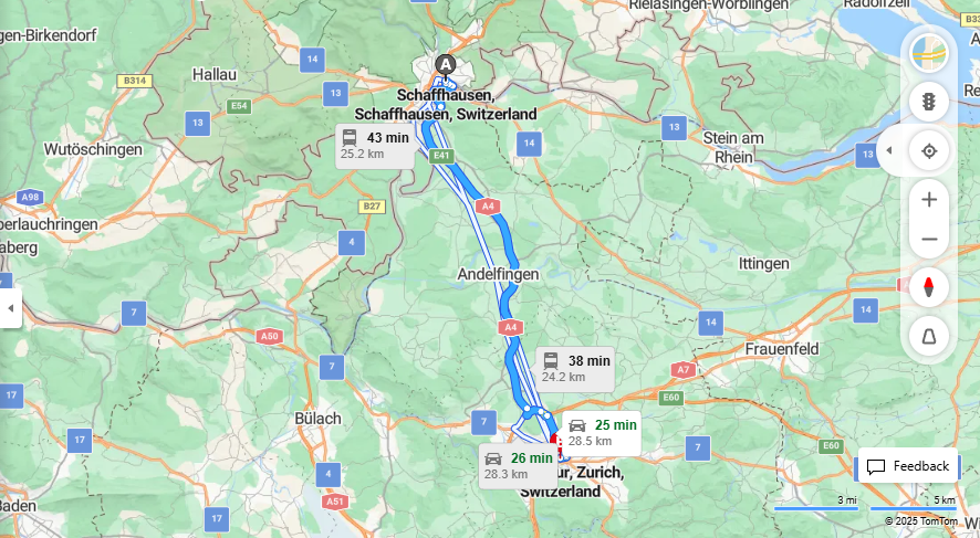 Anreise von Schaffhausen Zu Winterthur Über 15, E41·Toll on route