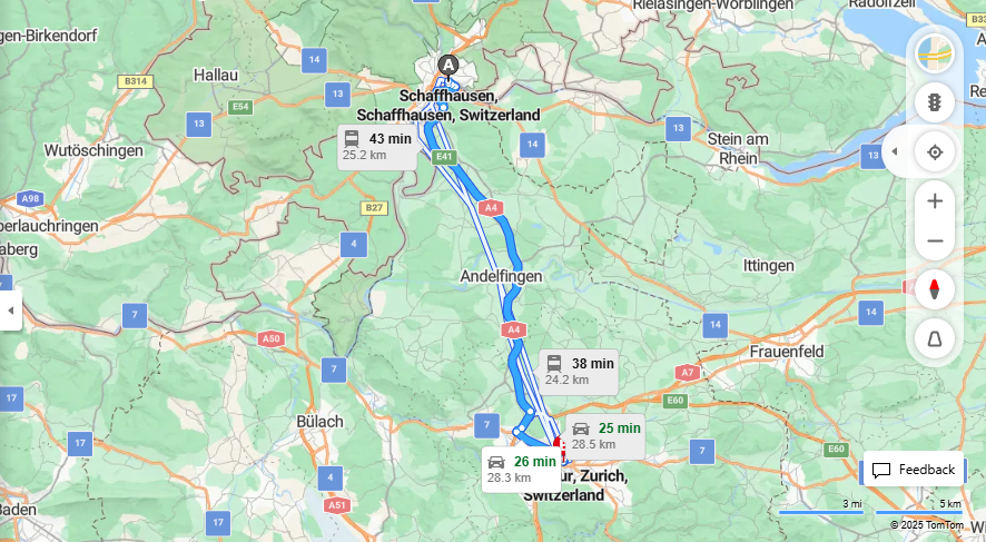 Anreise von Schaffhausen Zu Winterthur Über E41, 7·Toll on route