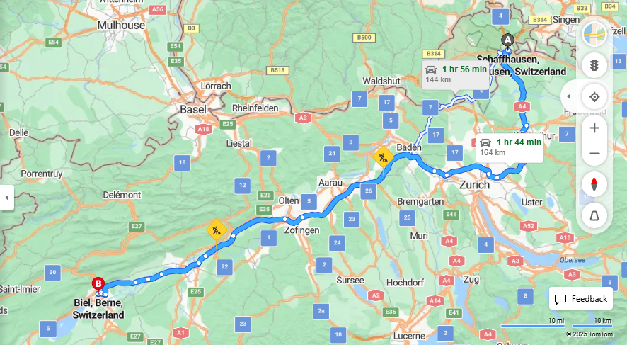 Anreise von Schaffhausen Zu Biel/Bienne Über E41, a1·Toll on route