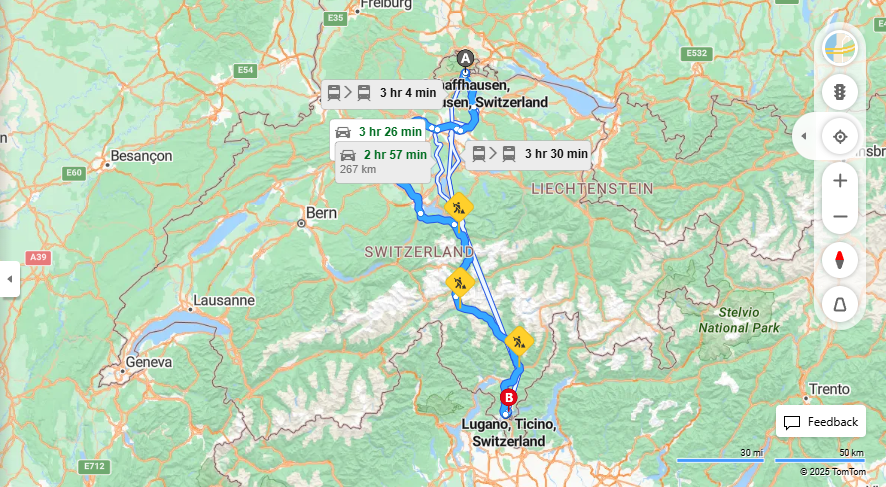 Anreise von Schaffhausen Zu Lugano Über a1, E35·Toll on route
