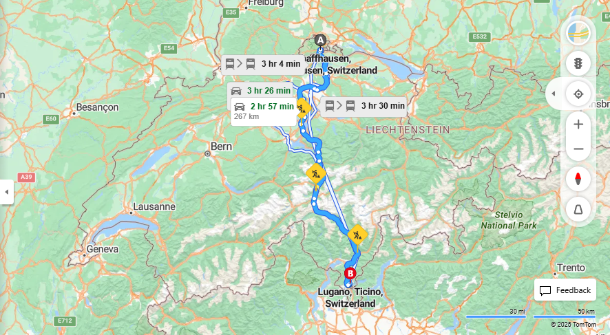 Anreise von Schaffhausen Zu Lugano Über E41, E35·Toll on route