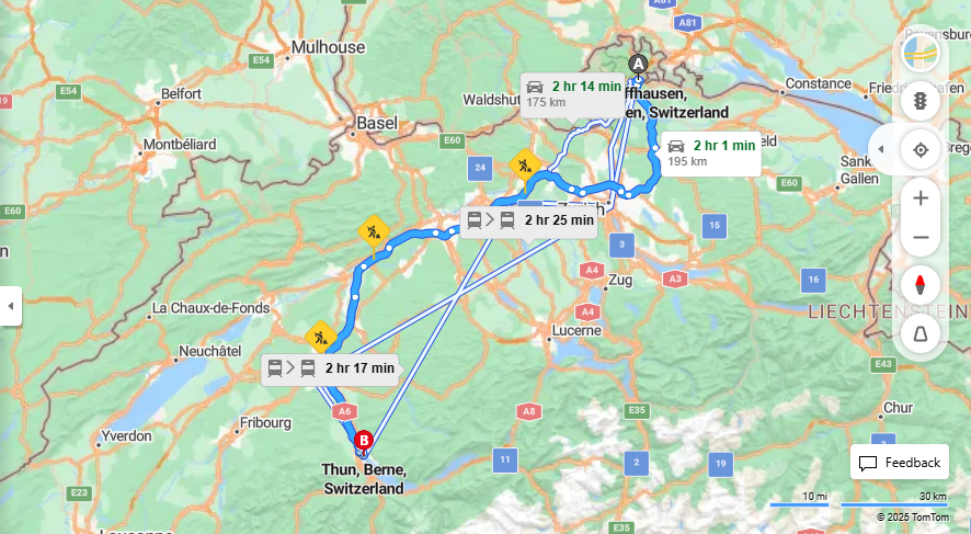 Anreise von Schaffhausen Zu Thun Über E41, E25·Toll on route