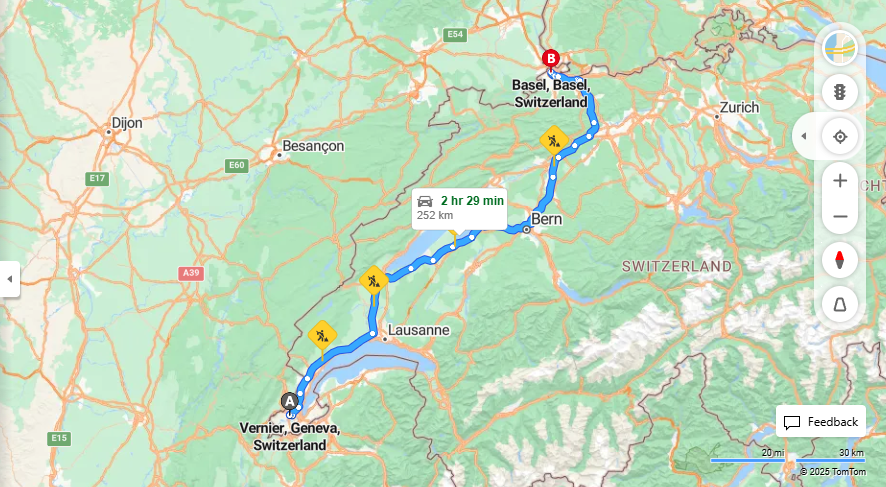 Anreise von Vernier Zu Basel Über E25·Toll on route