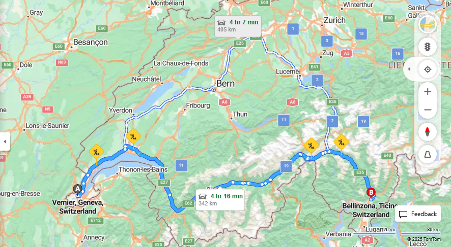 Anreise von Vernier Zu Bellinzona Über E62, 19·Toll on route