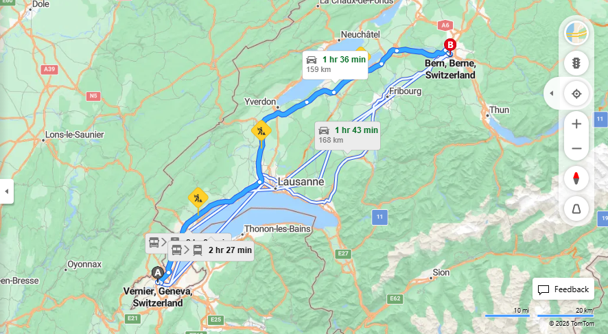 Anreise von Vernier Zu Bern Über E25, E62·Toll on route