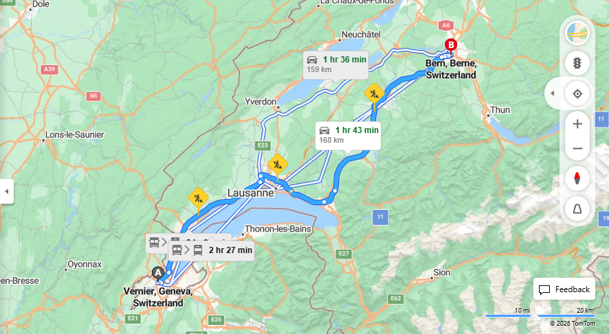 Anreise von Vernier Zu Bern Über E62, e27·Toll on route