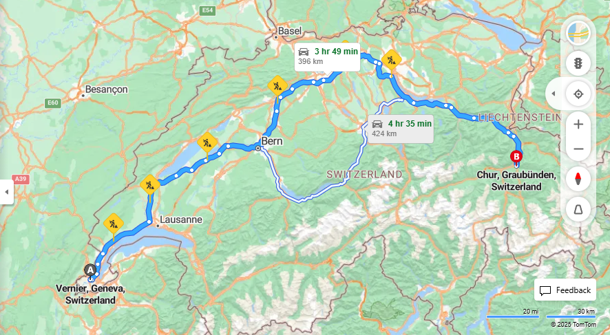 Anreise von Vernier Zu Chur Über E25, a3·Toll on route