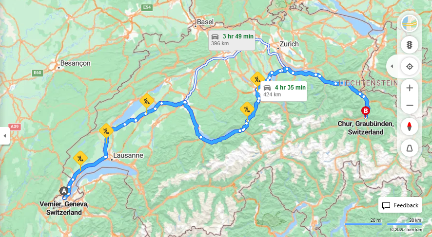 Anreise von Vernier Zu Chur Über E25, a8·Toll on route