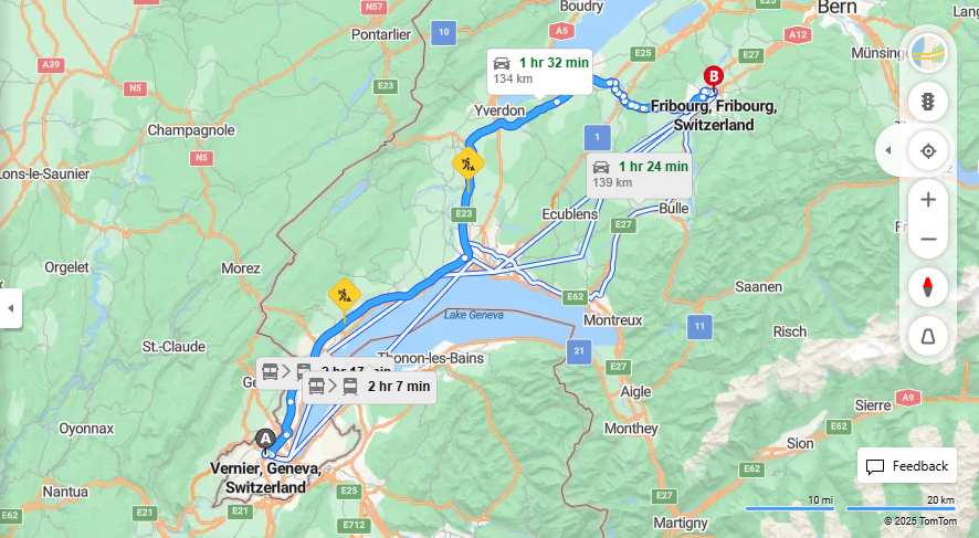 Anreise von Vernier Zu Fribourg Über E25·Toll on route