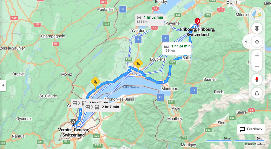 Anreise von Vernier Zu Fribourg Über E62, e27·Toll on route